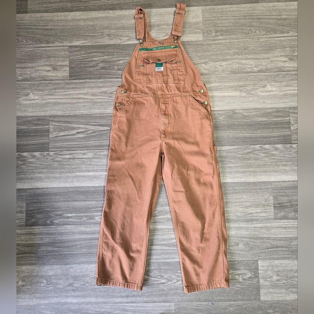 Rare Liberty Mens 36x30 Overalls Khaki Brown Denim Bibs USA  Carpenter Cotton